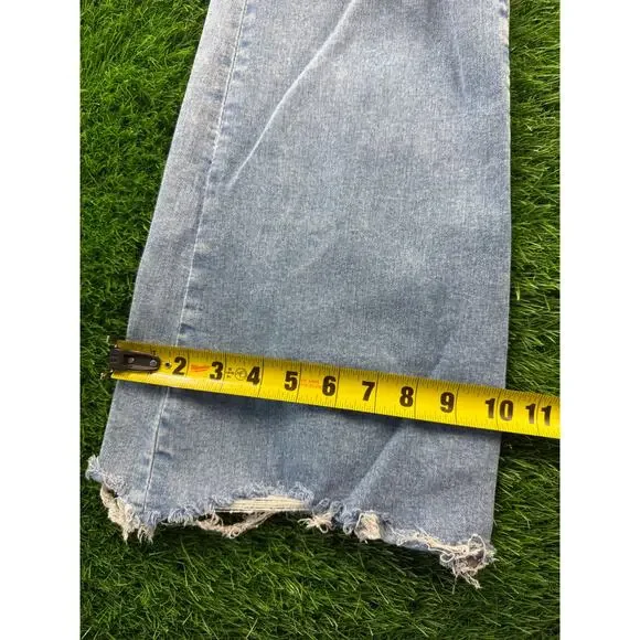 AE Next Level Ripped Super High-Waist Flare Jeans Women's 12 Blue Denim Stretch - Picture 13 of 16